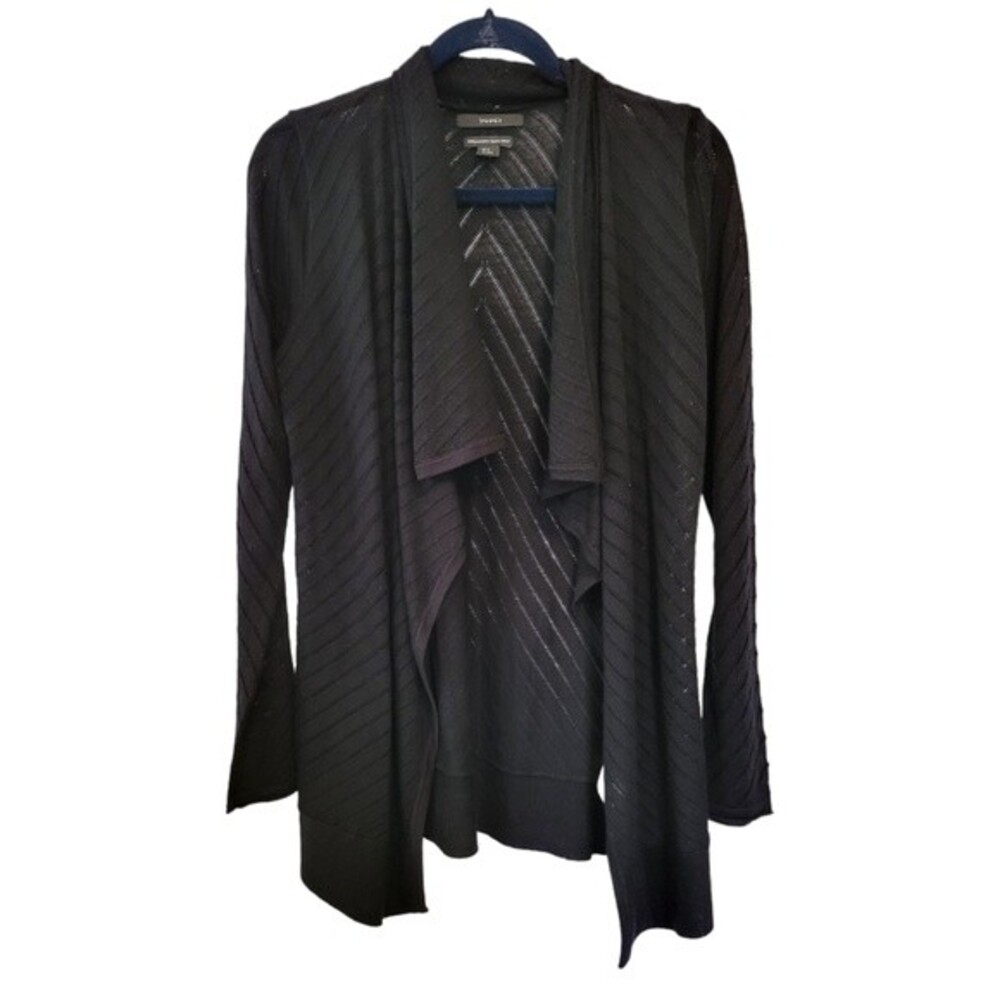 Tahari Merino Wool Black Draped Cardigan Sweater Size Medium
